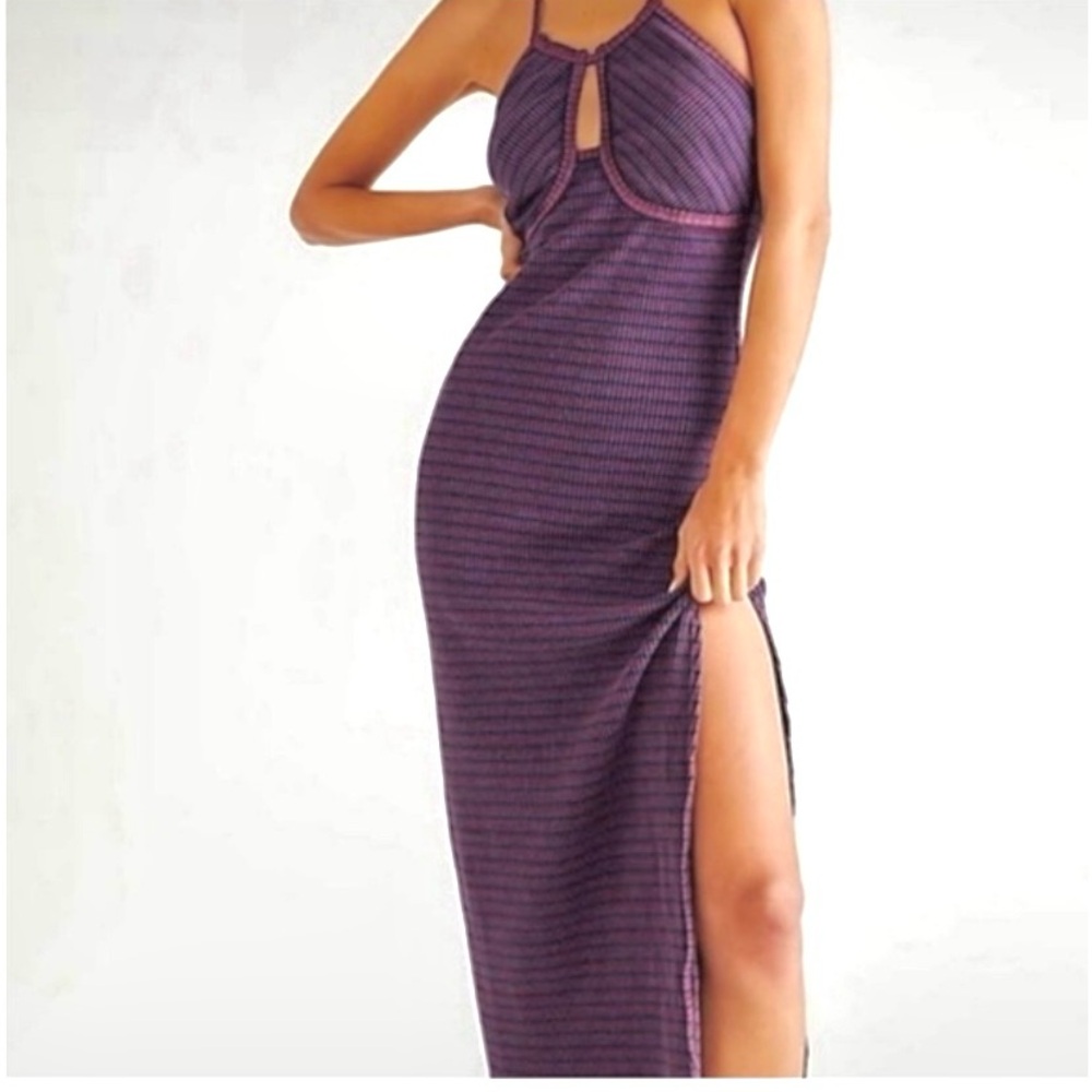 Free People Purple Striped Maxi Dress with Side Slit
